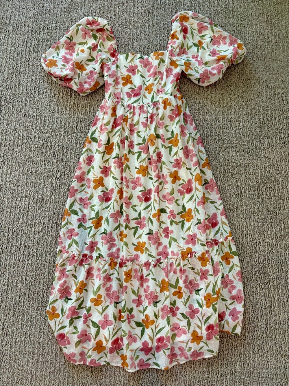 Kith Floral Puff-Sleeve Maxi Dress in Pink & Mustard on Cream